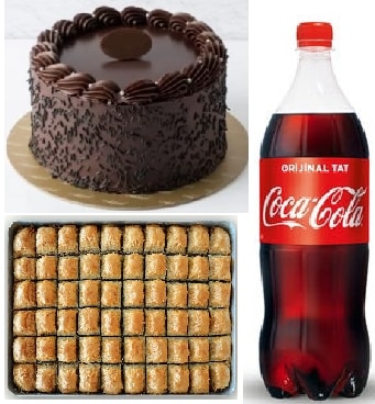 Tam Kıvamında Çikolatalı Pasta 1 kg Cevizli Baklava ve Cola Seti